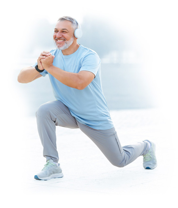 Man Stretching, showing hip and knee mobility